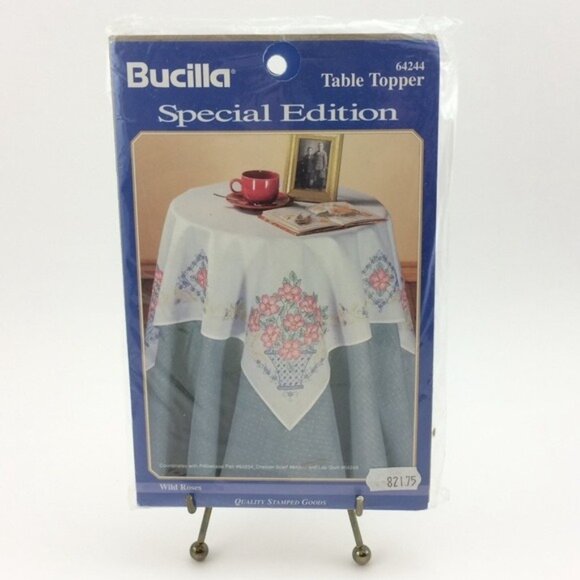 Vintage Bucilla Wild Roses Stamped Embroidery Table Topper 90s Special Edition - Picture 1 of 13